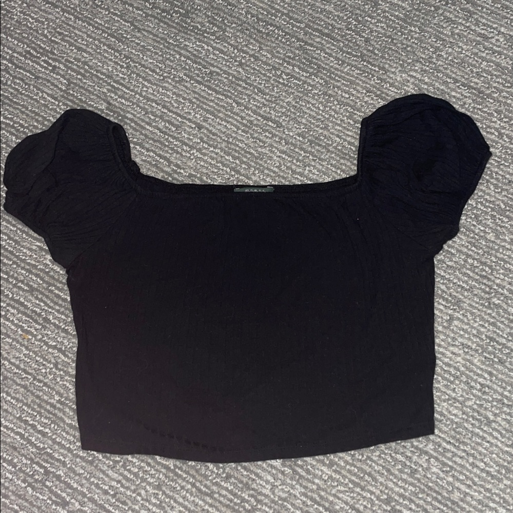 Black Puff Sleeve Crop Top